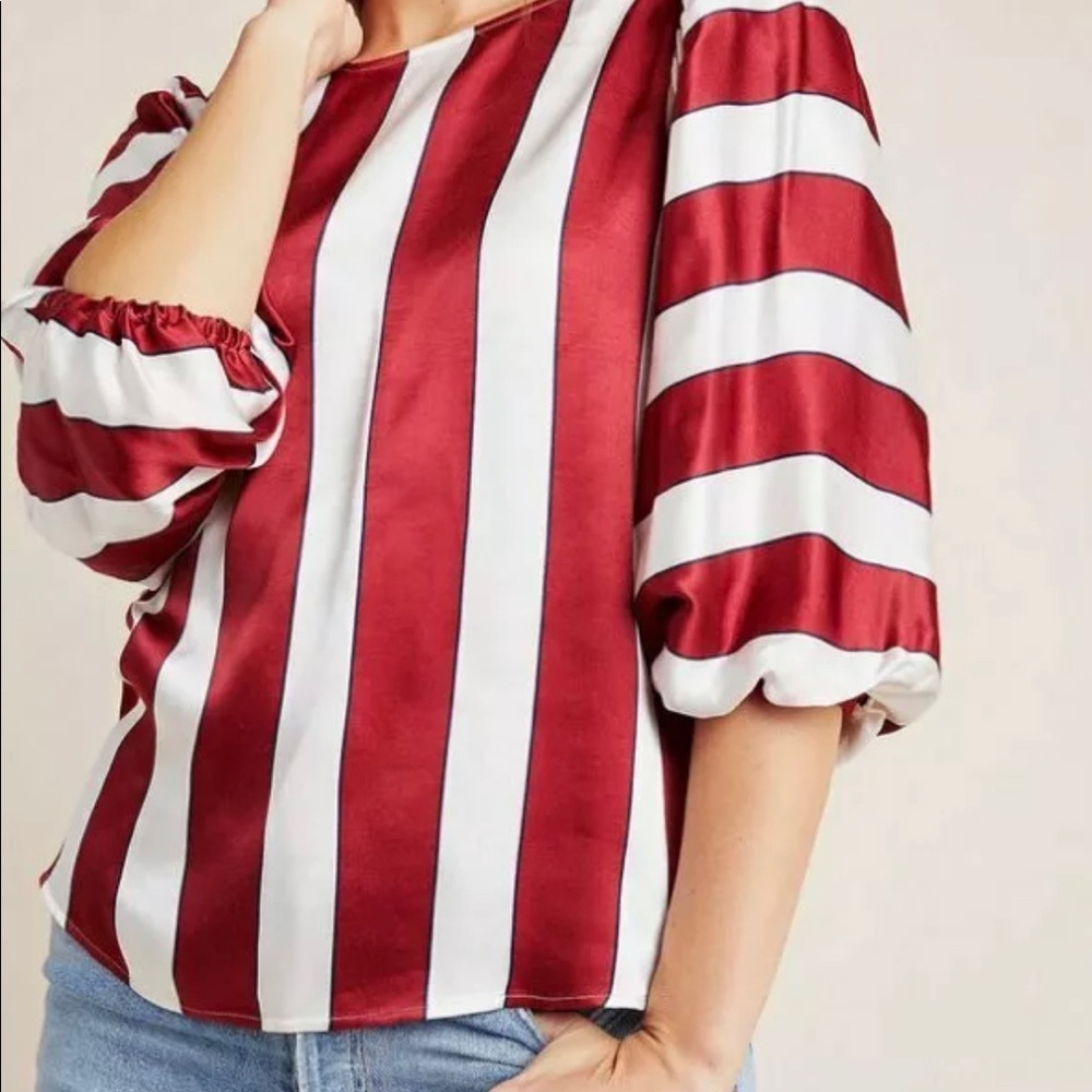 Maeve For Anthropologie Maria Striped Blouse Size 6 Small Balloon Sleeve Top